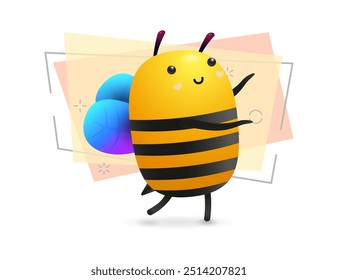 Dancing cartoon bee illustration. Blue wings, bee, dance. Animal, insect concept. Vector illustration can be used for topics like kids, cartoon, advertisement