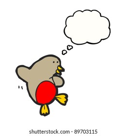 baile de caricatura navidad robin con burbuja de pensamiento