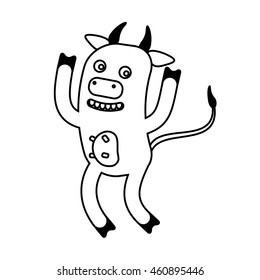 Dancing cartoon cow. Vector clip art illustration.  Sketch of a series of drawings.