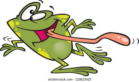 dancing cartoon frog with his tongue sticking out
