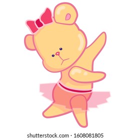 Dancing cartoon teddy bear girl in a pink skirt 