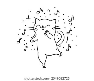 Dancing Cat. Doodle style. Vector.