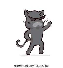 Dancing cat. Hand drawn cartoon vector illustration.