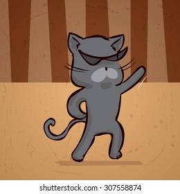 Dancing cat. Hand drawn cartoon vector illustration.