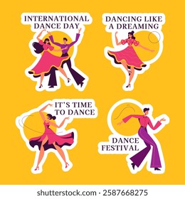 Dancing Celebration Social Media Label Design Flat Art Illustration