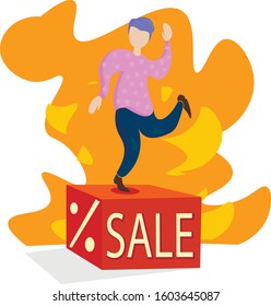 Dancing character shows sale. Can be used for website or instagram marketplace. Sale winter sale 