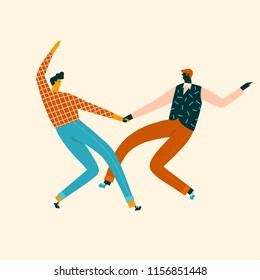Dancing characters couple card in retro 50s style illustration in vector