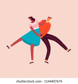 Dancing characters in dance rock n roll class illustration in vector. 