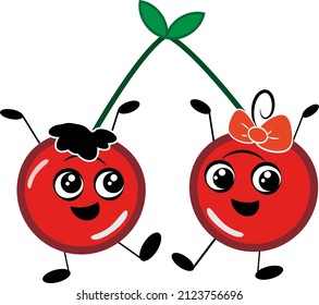 Dancing cherries, illustration, vector on a white background.