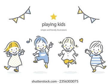 dancing children, cute and simple illustration