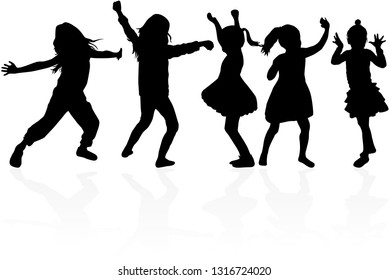 Dancing children silhouettes.