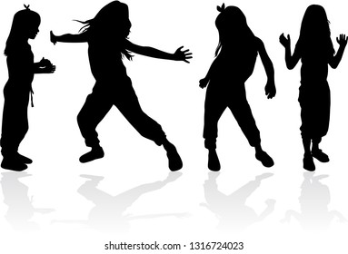 Dancing children silhouettes.