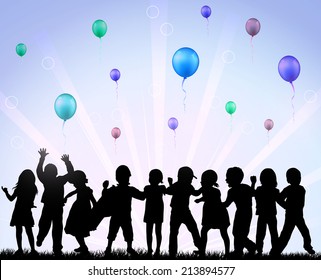 dancing children silhouettes
