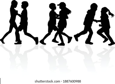 Dancing children silhouettes, conceptual illustration.	
