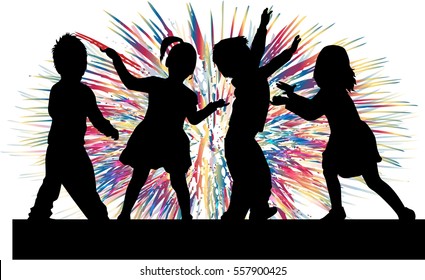 Dancing children. Silhouettes people conceptual.