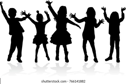 Dancing children. Silhouettes people conceptual.