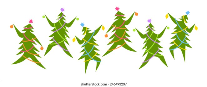 Dancing Christmas trees in traditional colours