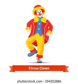 Dancing circus clown vector illustration isolated on white background.