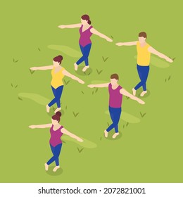 Dancing class outdoor 3d isometric vector illustration concept for banner, website, landing page, ads, flyer template