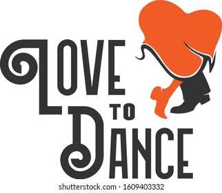 Dancing club or class design, Abstract couple man and woman dancing with feets and in shape-heart dress. Love to dance studio emblem or logo.