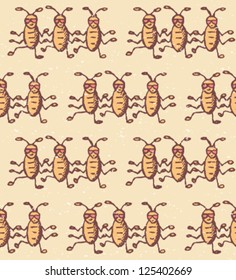 Dancing cockroach, vector hand drawn pattern
