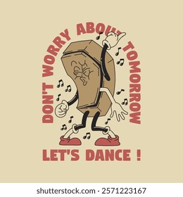 dancing coffin retro cartoon mascot