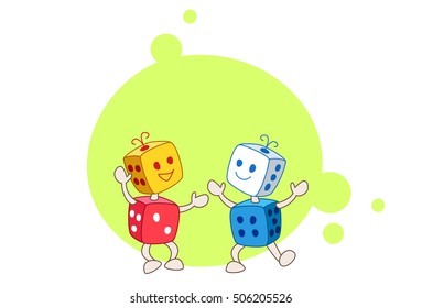 Dancing colorful dice cartoon vector illustration