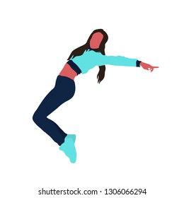 Dancing colorful girl on white background. Modern dance. Vector illustration. 