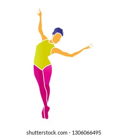 Dancing colorful girl on white background. Modern dance. Vector illustration. 