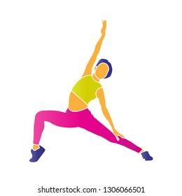 Dancing colorful girl on white background. Modern dance. Vector illustration. 