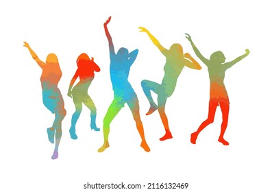 Dancing colorful girls. Vector illustration