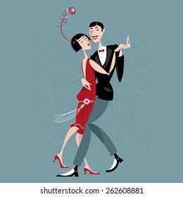 Dancing couple. Art deco. Retro. Vector illustration. 