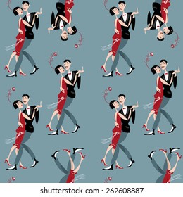 Dancing couple. Art deco. Retro. Seamless background pattern. Vector illustration 