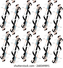 Dancing couple. Art deco. Retro tango. Seamless background pattern. Vector illustration 