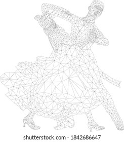 dancing couple athlete in polygon wireframe vector