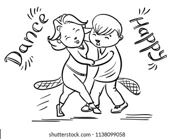 Dancing Couple Beavers Happy Dance Stock Vector (Royalty Free ...