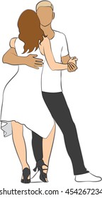 Dancing couple in black and white clothing.