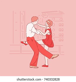 dancing couple character hand drawn illustrations. vector doodle design 