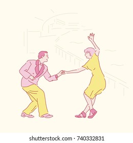 ilustraciones dibujadas a mano por personajes de pareja de baile. diseño vectorial del doodle 