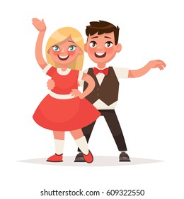 Dancing couple of children on a white background. Vector illustration in a flat style