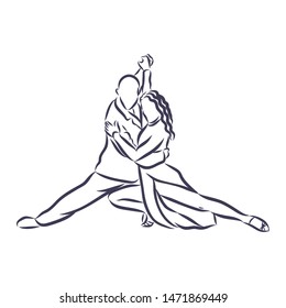 Dancing couple, contour vector illustration 