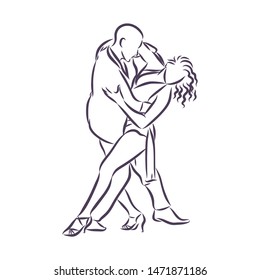 Dancing couple, contour vector illustration 
