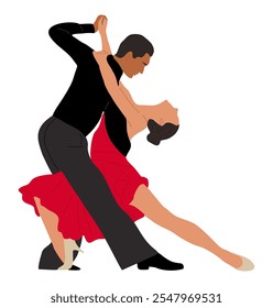 Pareja de Bailarines, Tango, Salsa, Bachata, Flamenco, Baile Latino. Joven y mujer en pose de baile. Vector ilustración realista aislado sobre fondo blanco.