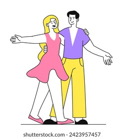 Dancing couple doodle concept. Man and woman dancing tango and ballet. Love and care, romance. Entertainment and leisure, hobby. Simple flat vector illustration isolated on white background