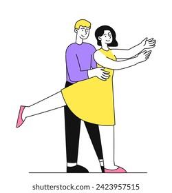 Dancing couple doodle concept. Man and woman dancing tango and ballet. Love and care, romance. Sticker for social networks. Simple flat vector illustration isolated on white background