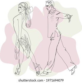 A dancing couple, drawn with one line. The drawing can be used as a print on clothing or as a graphic design element for a dance theme.