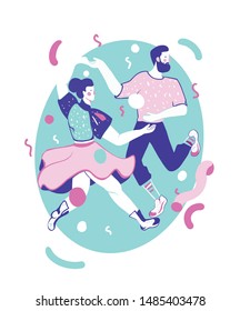 Dancing couple. Funky flat illustration. 
