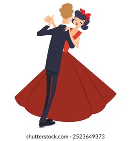 Dancing couple. Funny people. Illustration concept template for website, web landing page, banner, presentation, social, poster, promotion or print media.