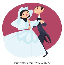 Dancing couple. Funny people. Illustration concept template for website, web landing page, banner, presentation, social, poster, promotion or print media.