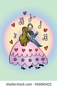 Dancing Couple. Hand drawing illustration.
